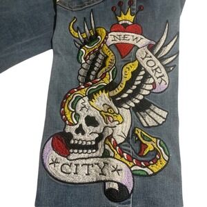 Ed Hardy Skull & Serpent Embroidered Jeans 26 Low Rise Y2K Grailed Cyber Grunge